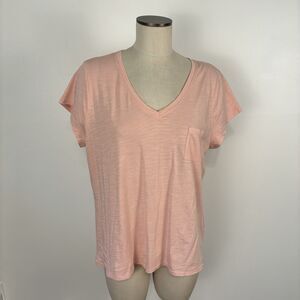 Garnet Hill Weekender V-Neck Short-Sleeve Tee Pink Size XL Organic Pima Cotton